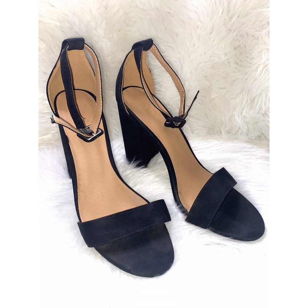 Urban Outfitters Sandsls Women 9 Black Suede Block Heel Shoes Ankle Strap !